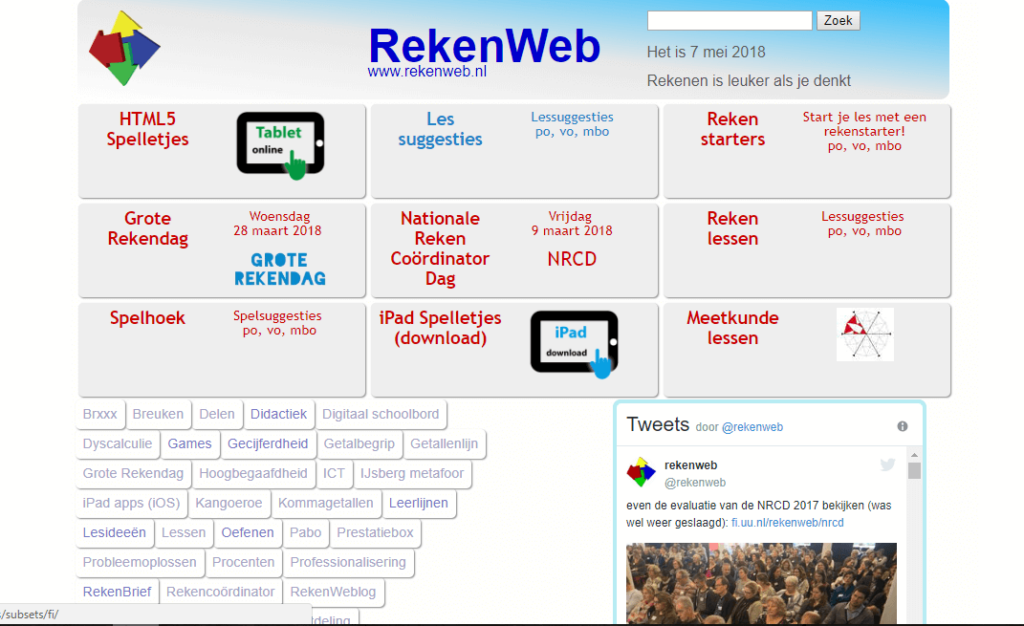 Rekenweb printscreen homepagina