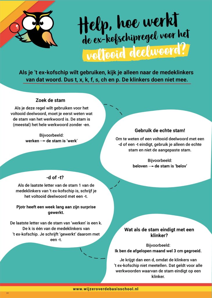 kofschip voltooid deelwoord