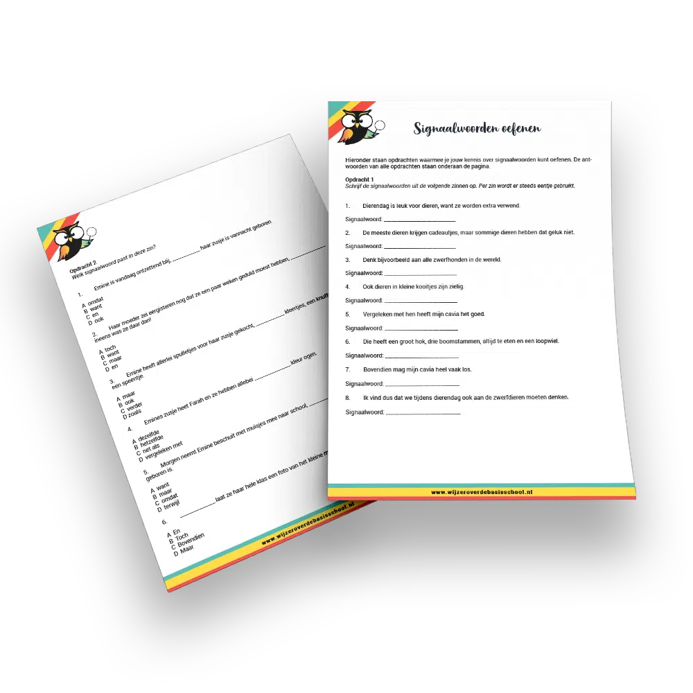 Signaalwoorden oefenbladen