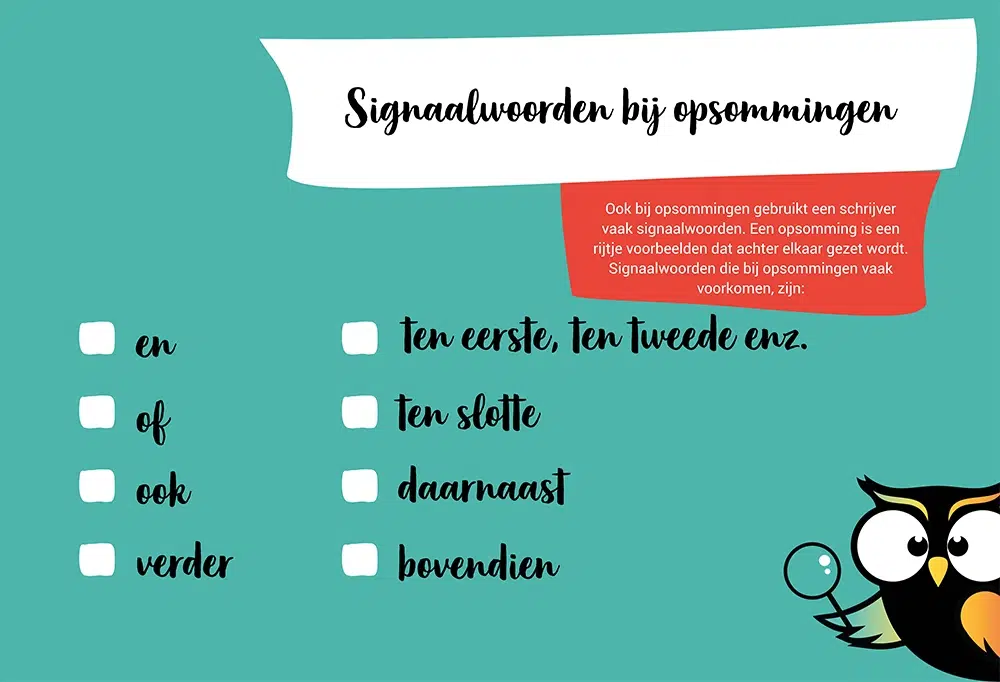 Signaalwoorden bij opsommingen